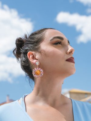 Light Pink Σκουλαρίκια  με Μεταλλική Βάση & Λαμπερά Ροζ Στοιχεία