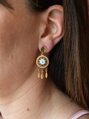 Ένα σκουλαρίκι με έντονο συμβολισμό και ιδιαίτερη αισθητική ”μάτι” προστασίας με μοτίβο της ονειροπαγίδας